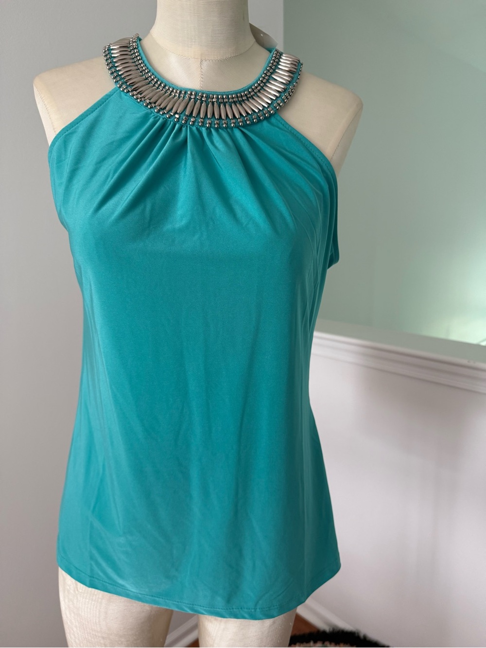 Cache Turquoise Beaded Halter Camisole